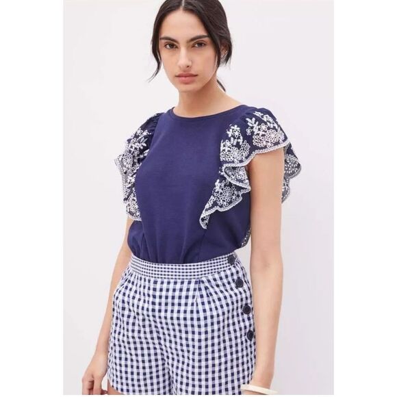 ANTHROPOLOGIE Navy Eyelet Top - Picture 6 of 11